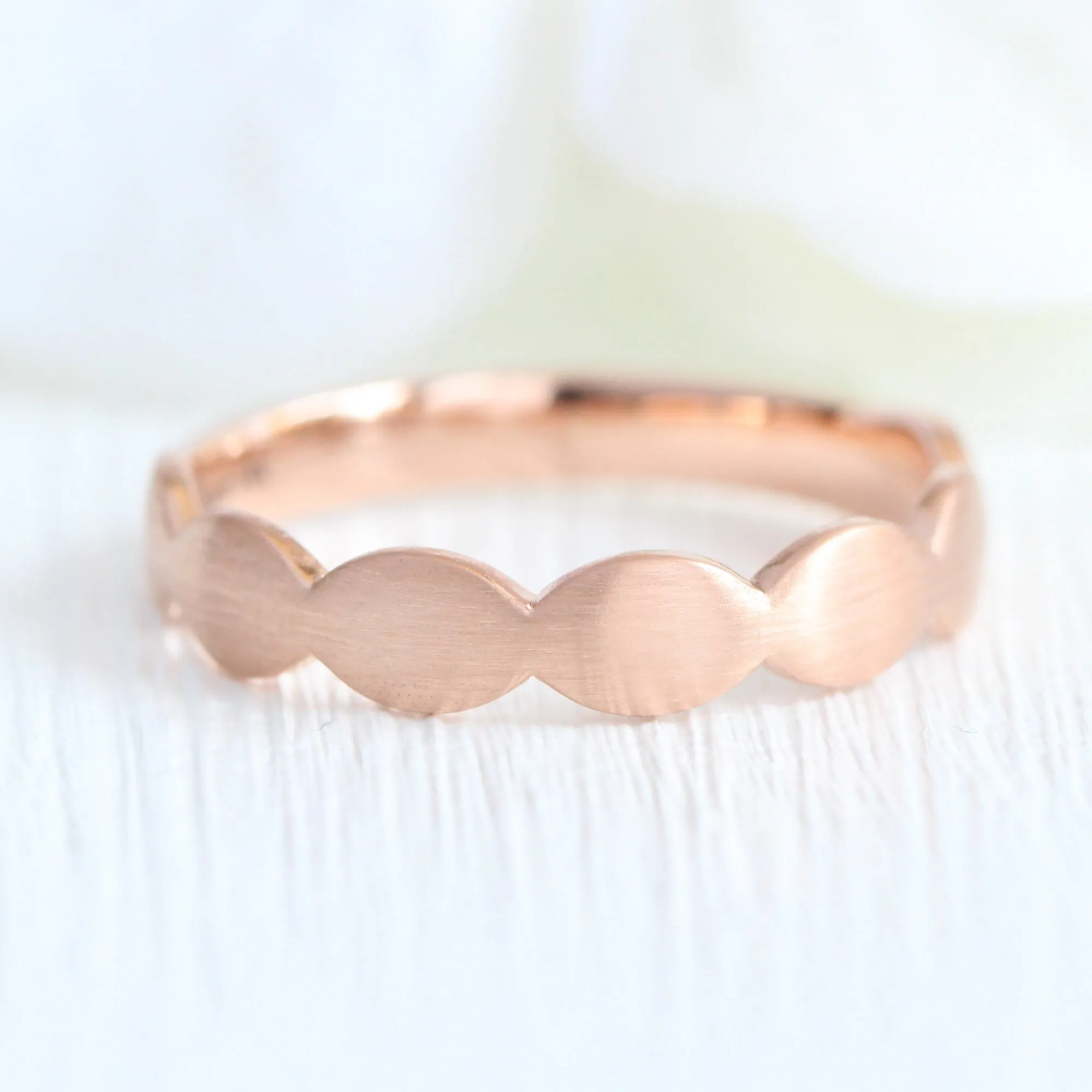 Scalloped Wide Wedding Ring in Solid Platinum or Gold Band