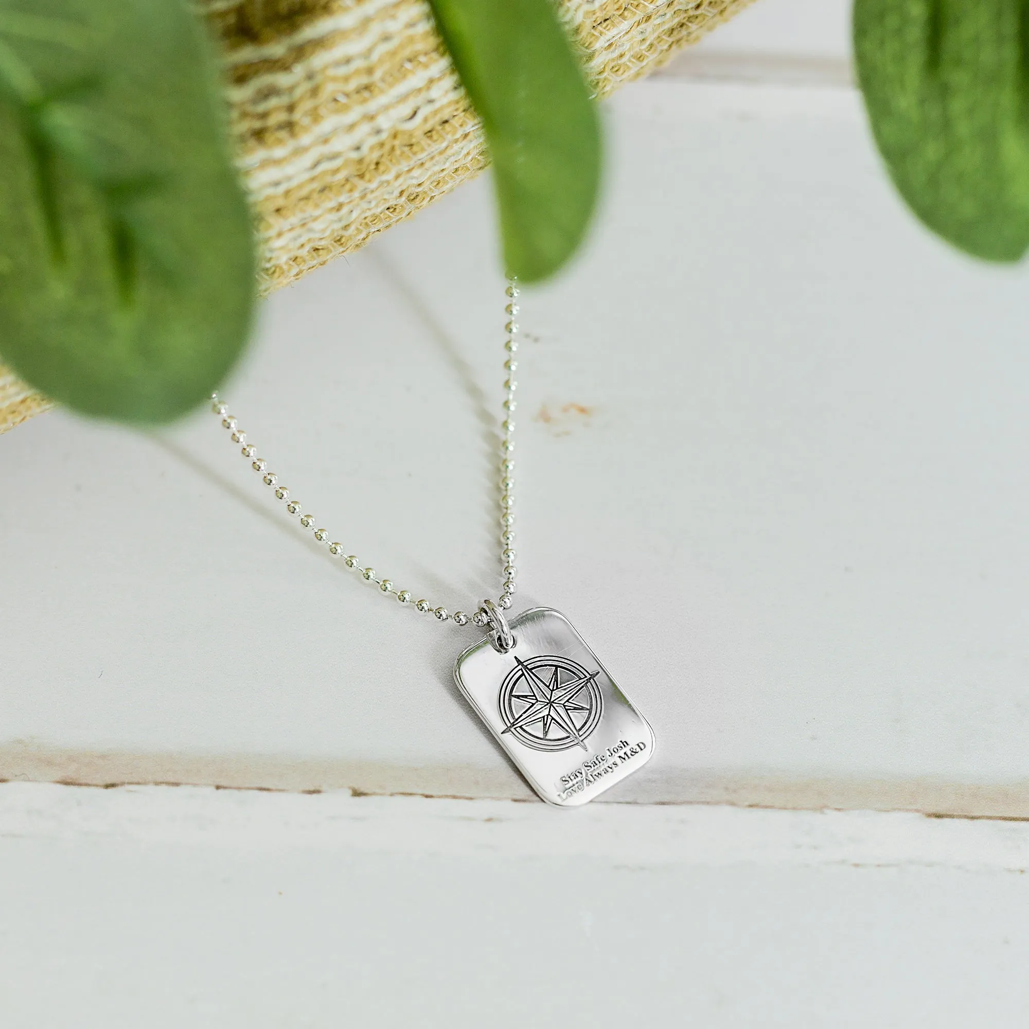 Silver Compass Small Dog Tag Necklace