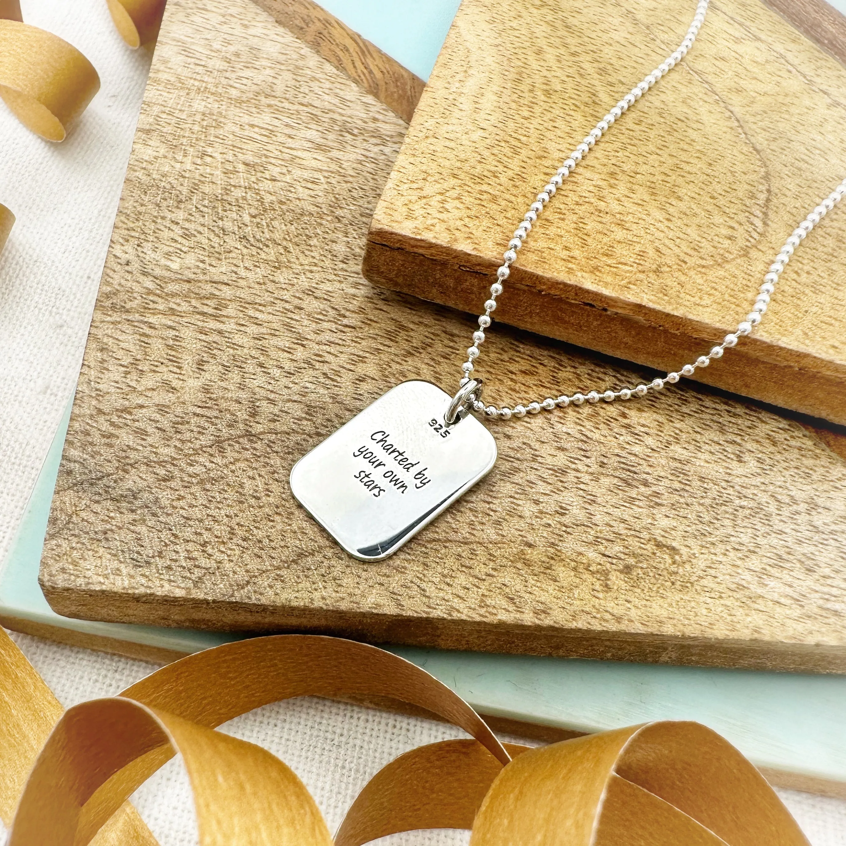 Silver Compass Small Dog Tag Necklace