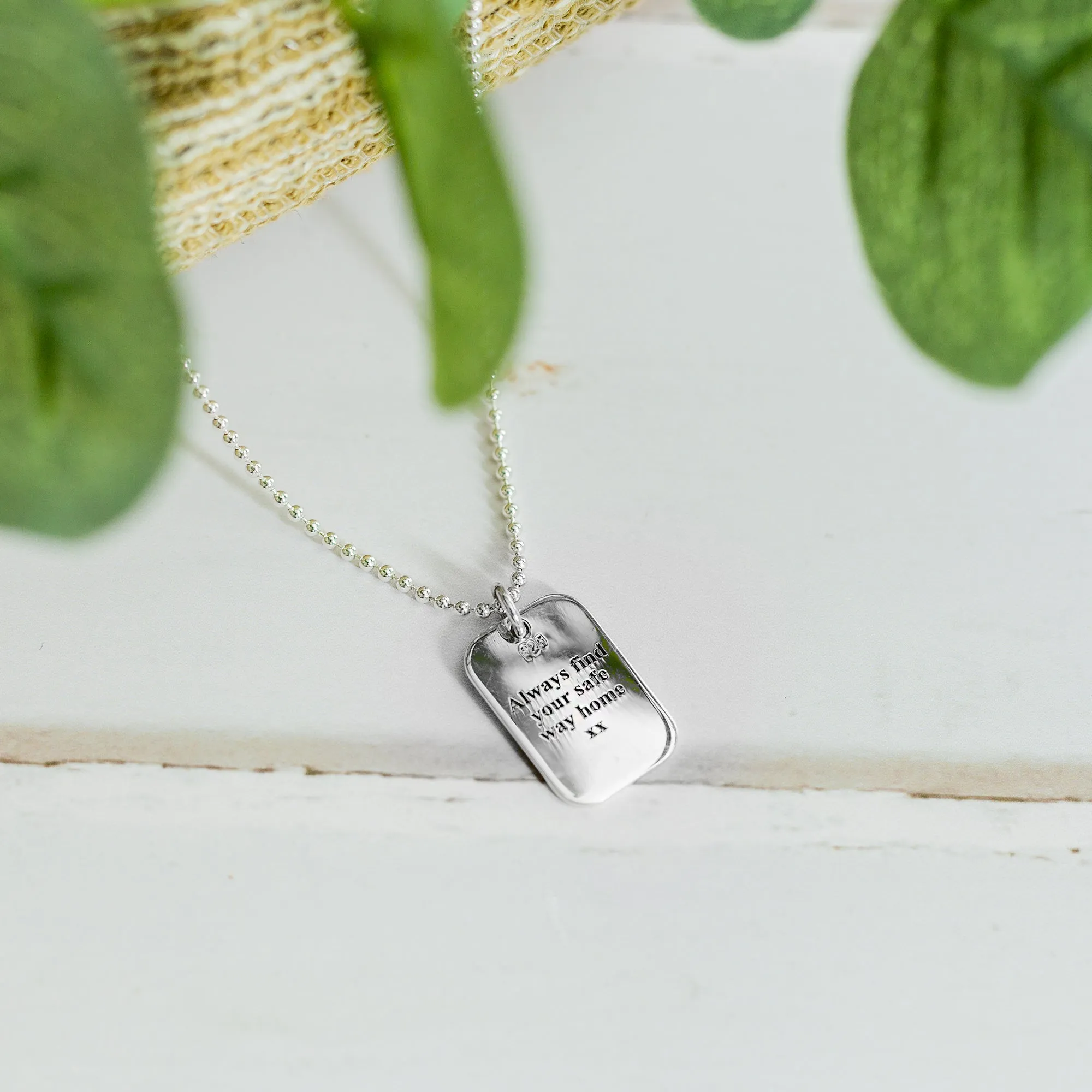 Silver Compass Small Dog Tag Necklace