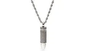 Silver Stainless Steel Crystal Bullet Necklace