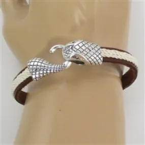 Snake Head Brown and Cream Leather Bracelet For A Man