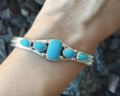 SQUARE TURQUOISE COLOR STONE SILVER CUFF BRACELET (sold by the piece)