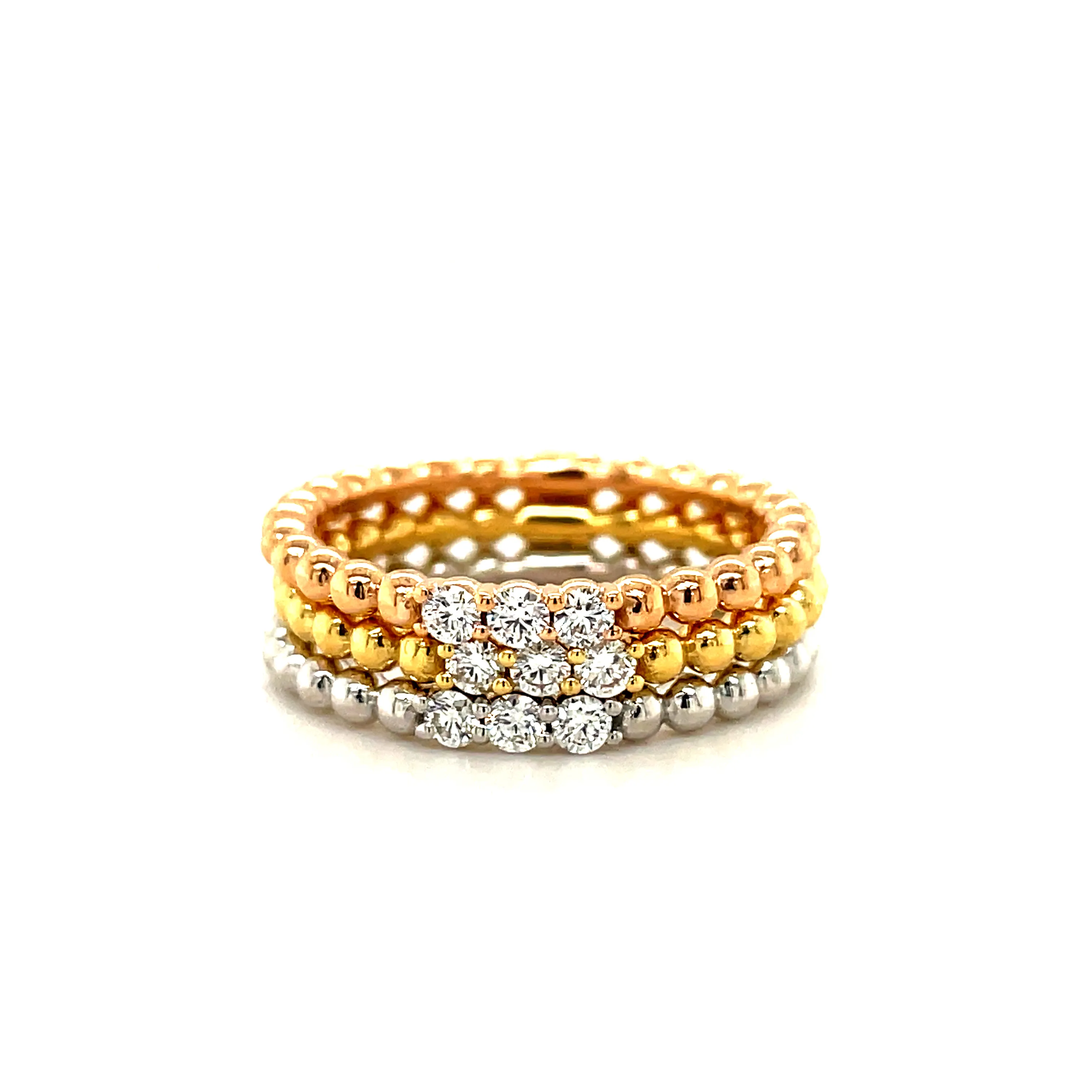 Stackable Beaded Italian White Gold Diamond Ring