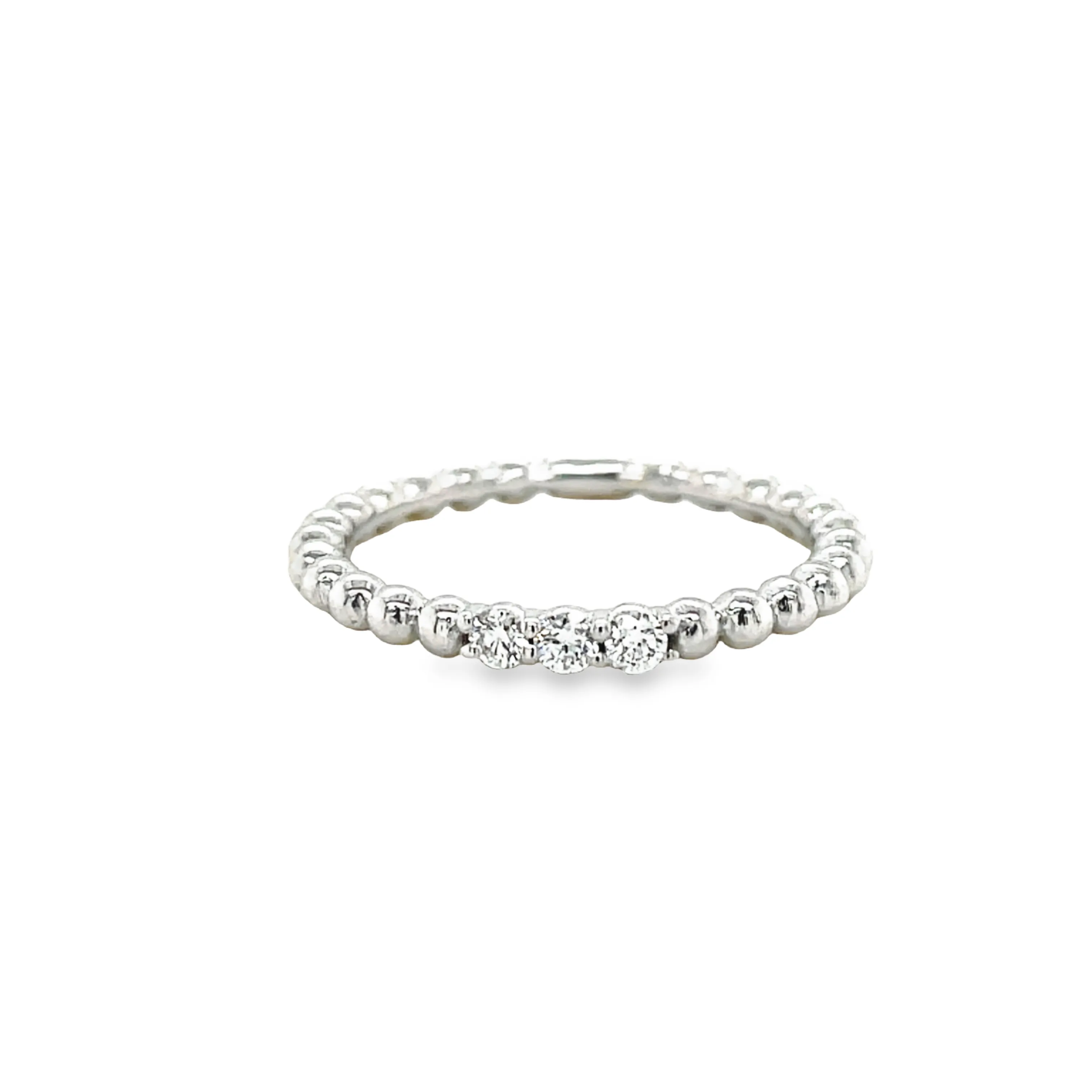 Stackable Beaded Italian White Gold Diamond Ring