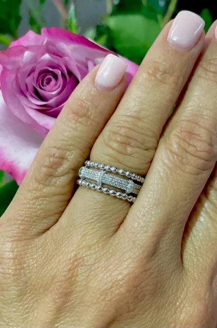 Stackable Beaded White Gold Ring