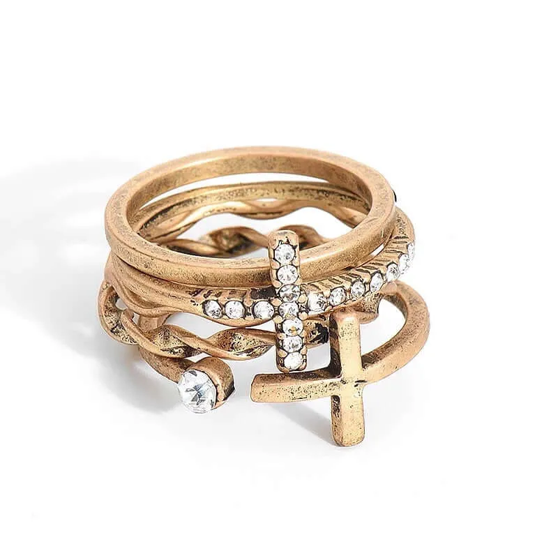 Stone Cross Ring Set