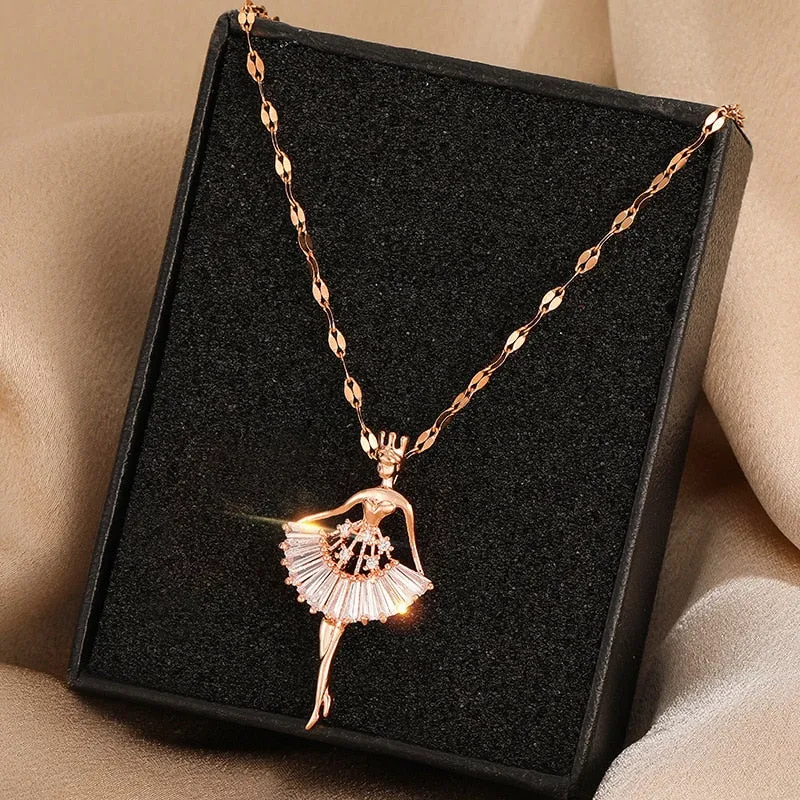 Sweet Elegant Ballerina Girl Crystal Zirconia Pendant Necklace-Jewelry Gift for a Special Lady or Quinceanera