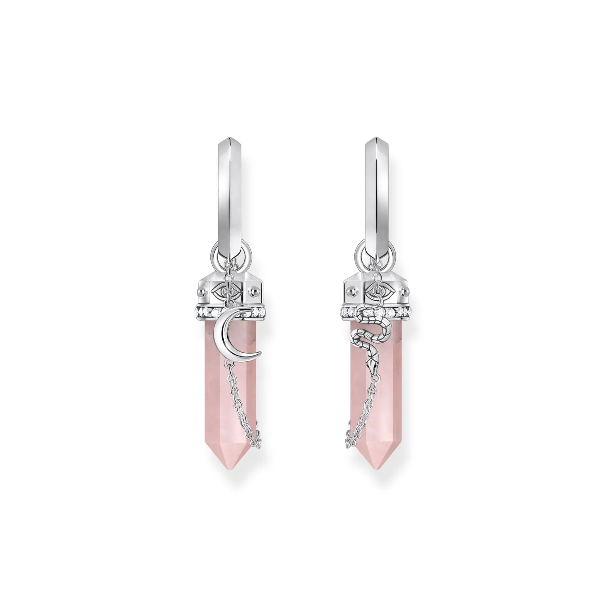 THOMAS SABO Crystal Hoop Earrings with Rose Quartz Silver