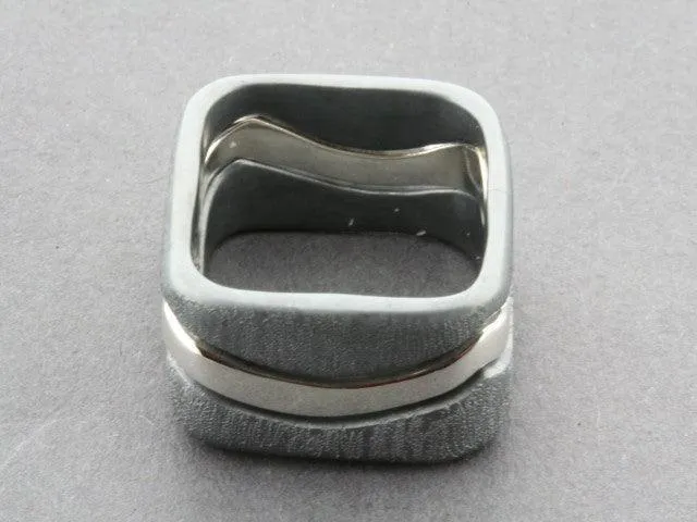 Three Square, Stackable Oxidized and Polished Sterling Silver Rings