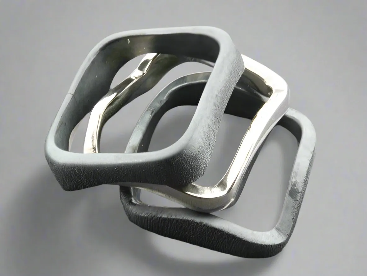 Three Square, Stackable Oxidized and Polished Sterling Silver Rings