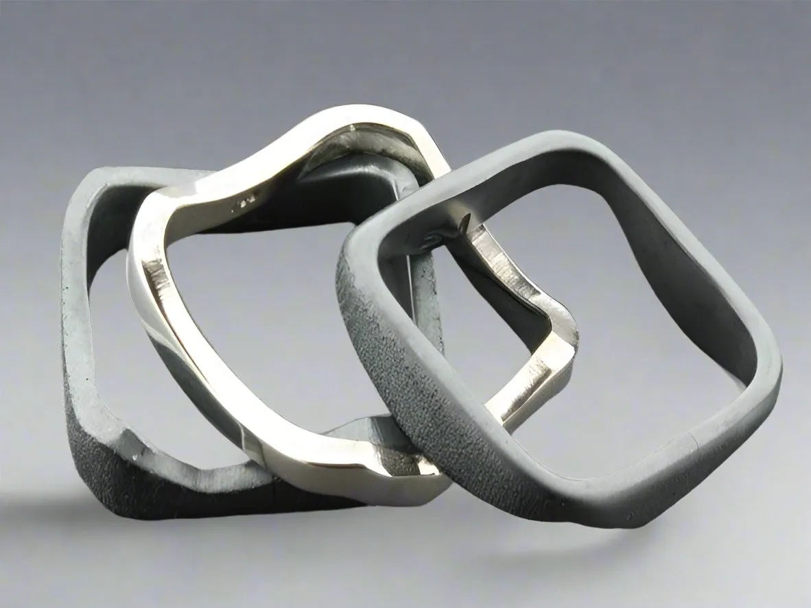 Three Square, Stackable Oxidized and Polished Sterling Silver Rings