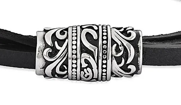 Triple Layer Black Leather Tribal Bracelet