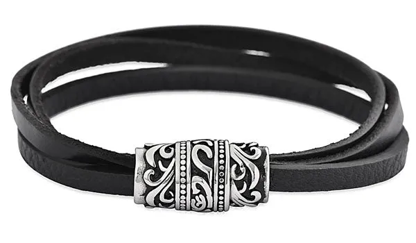 Triple Layer Black Leather Tribal Bracelet