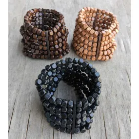 Wood Beaded Cluster Bracelets