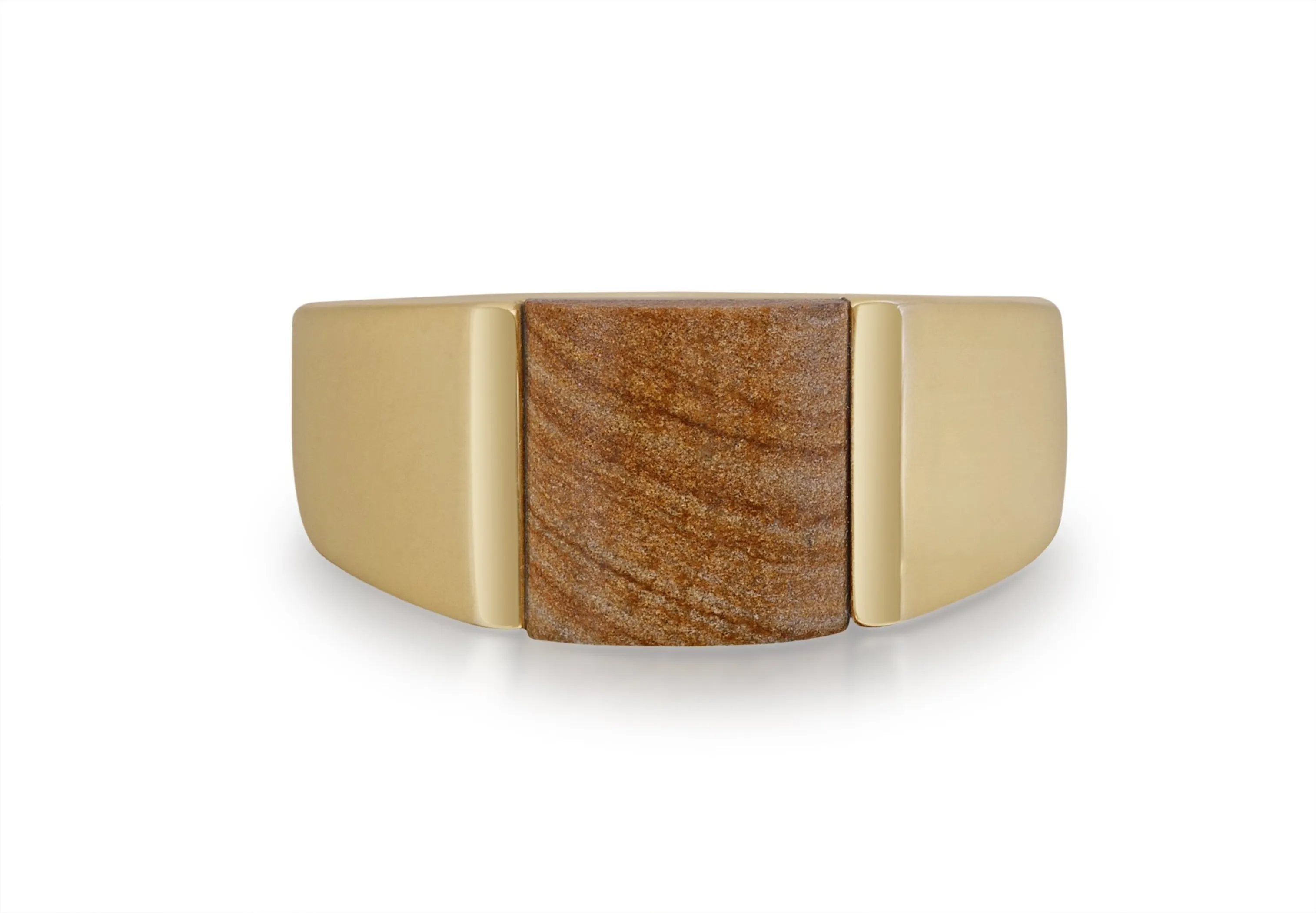 Wood Jasper Stone Signet Ring in 14K Yellow Gold Plated Sterling Silver