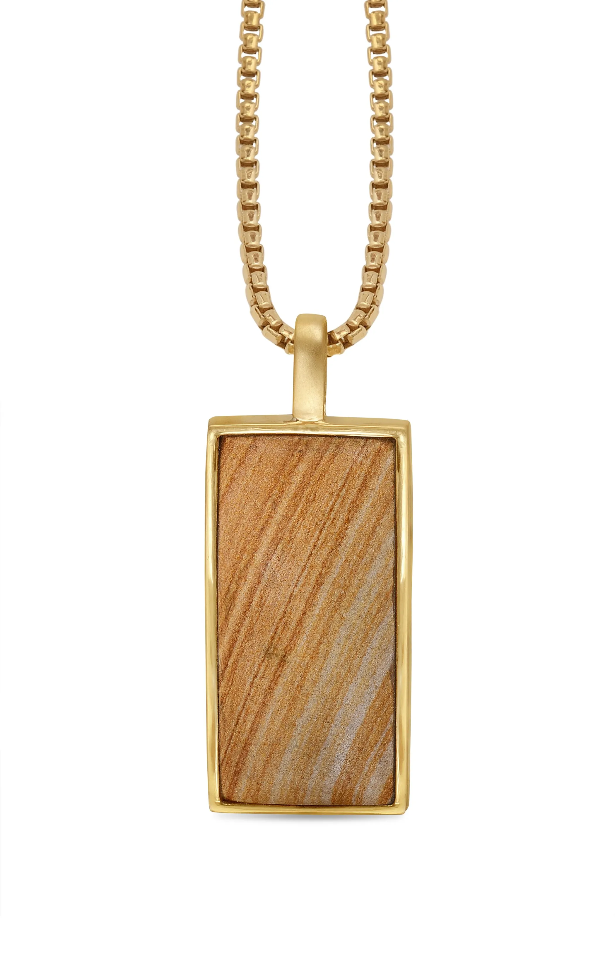 Wood Jasper Stone Tag in 14K Yellow Gold Plated Sterling Silver