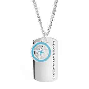 X-L Recycled Silver Dog Tag  Necklace With Enamel Compass