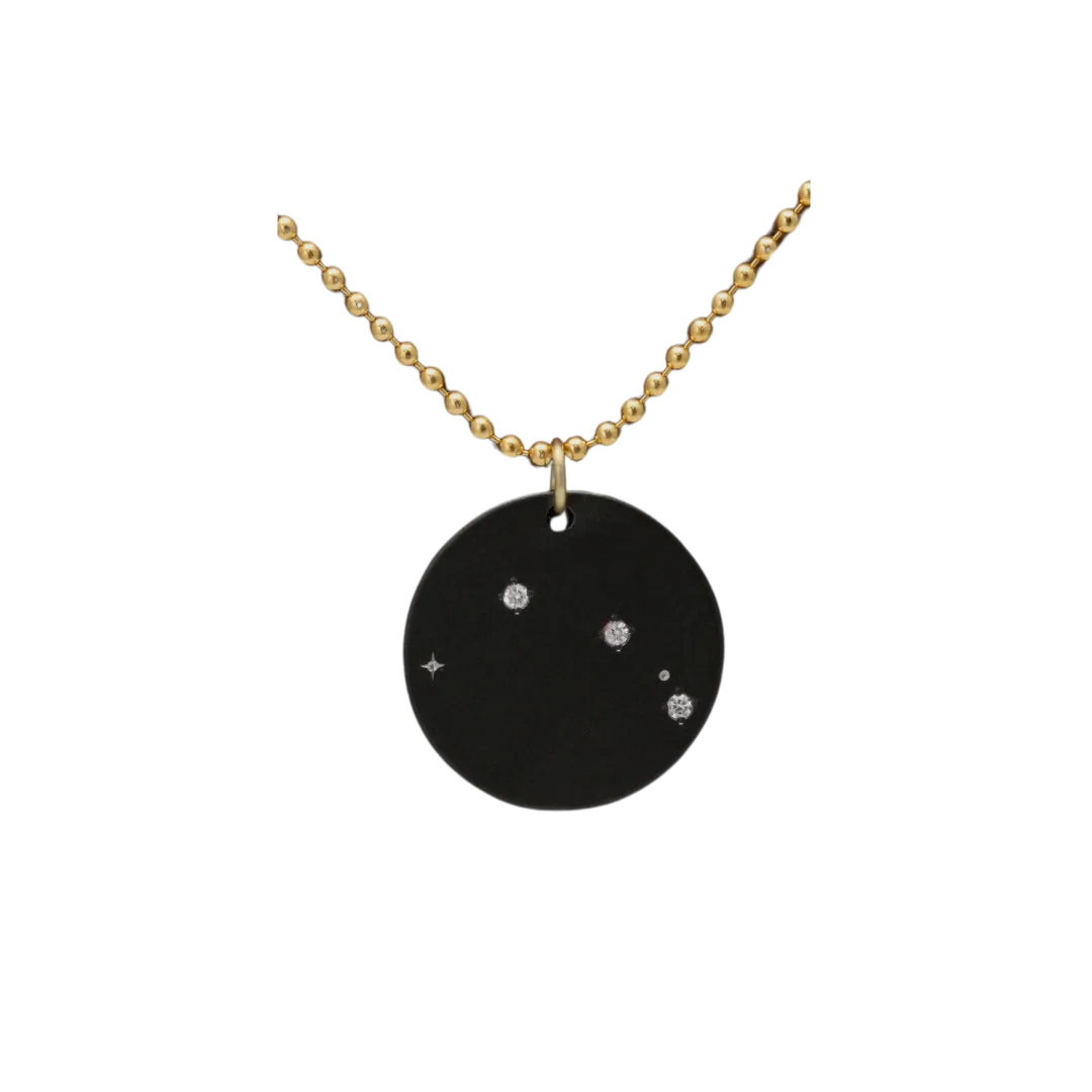 Zirconium Aries Zodiac Lab Grown Diamond Disc Necklace with Gold Filled Chain